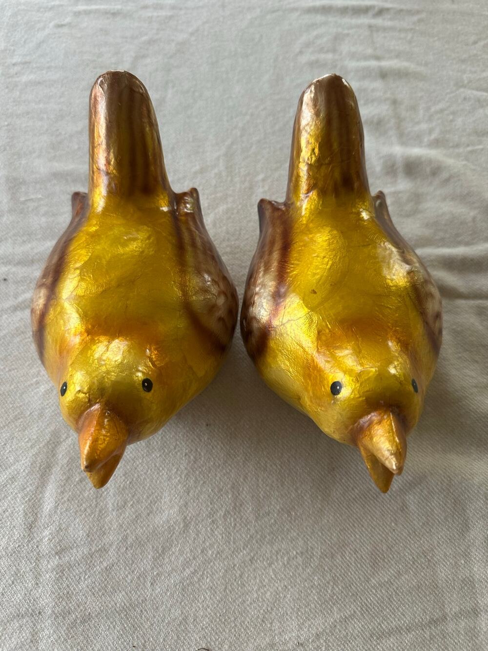 Vintage set of 2 birds Mother of Pearl Figurines Handmade Shell yellow decor